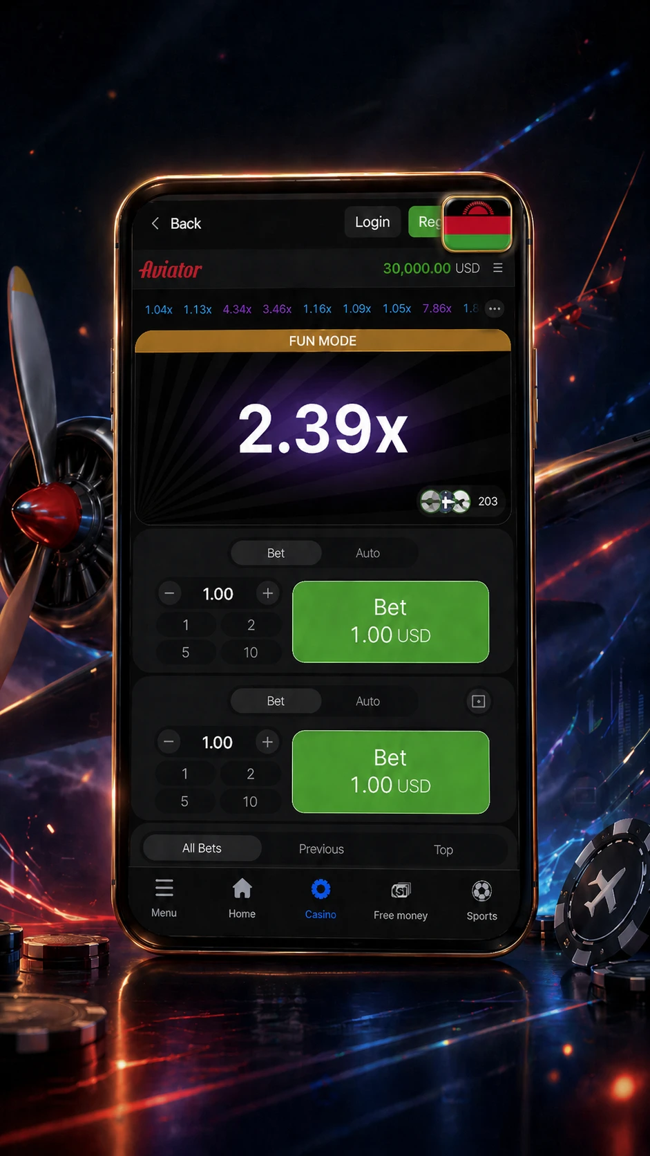 Aviator mobile app interface